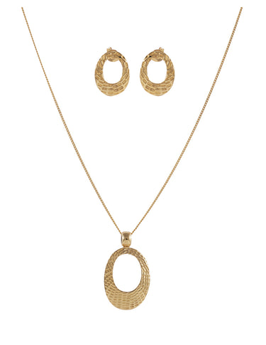 Set Dije Y Aretes Ovalados Dorados Con Diseño